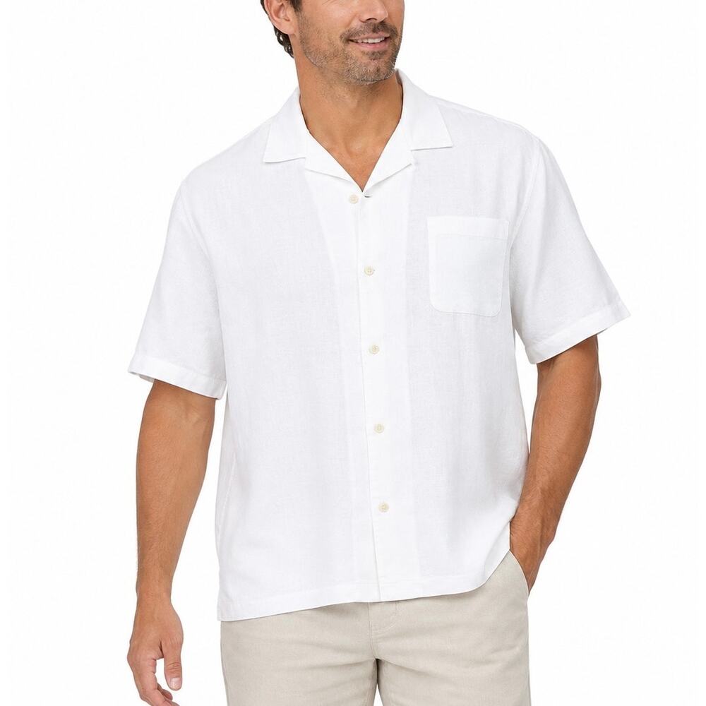 Tommy Bahama White Linen Blend Beach Short Sleeve Button Down Shirt Men’s 3XL